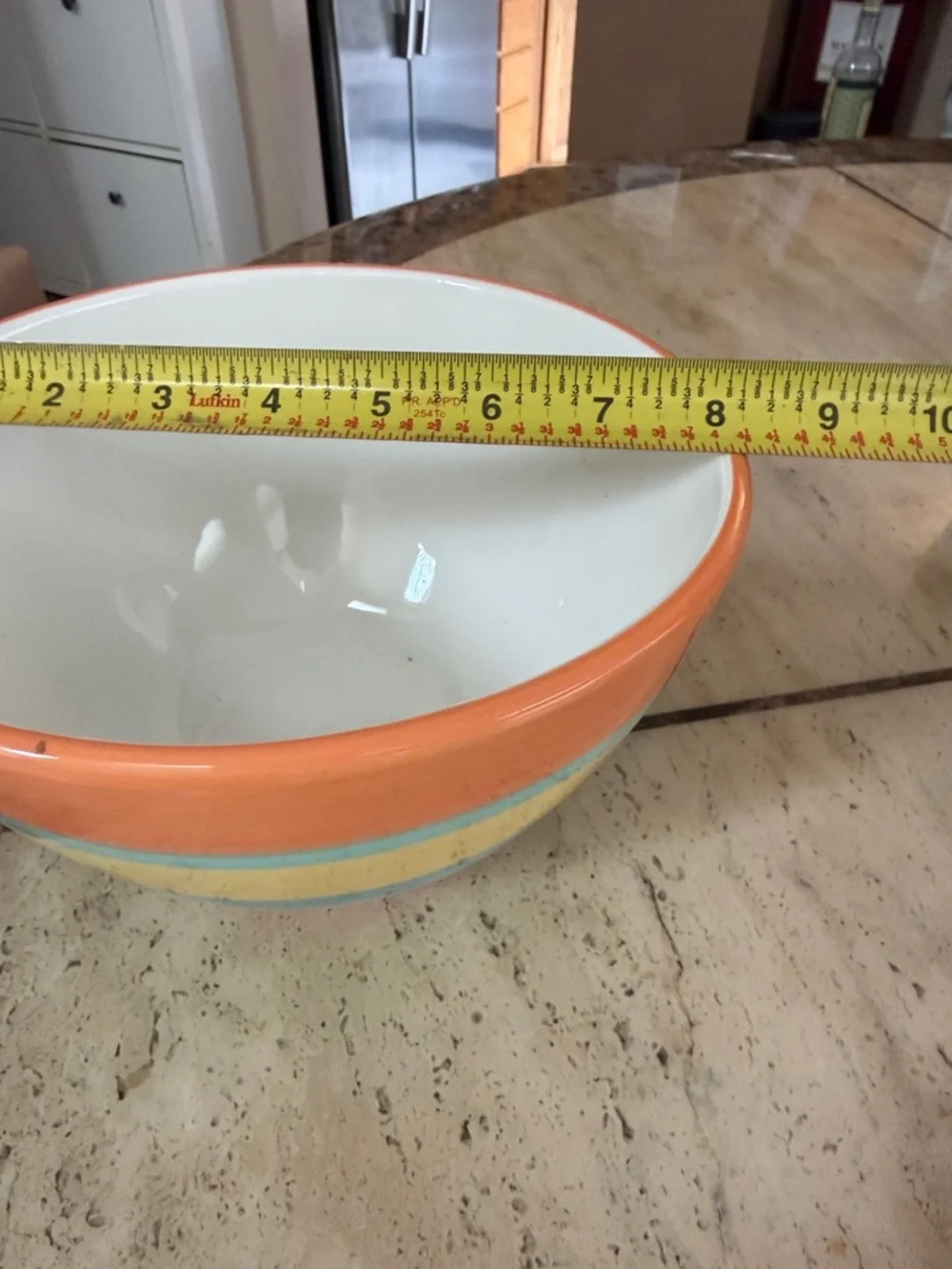 Crate&Barrel Orange, Yellow & Blue Striped Ceramic Serving Bowl